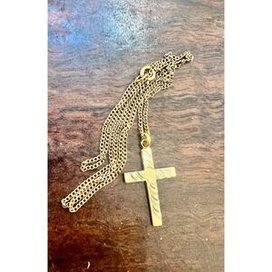 Vintage 12K Gold Filled Textured‎ Cross Necklace LAMODE GF Pendant 18" Chain